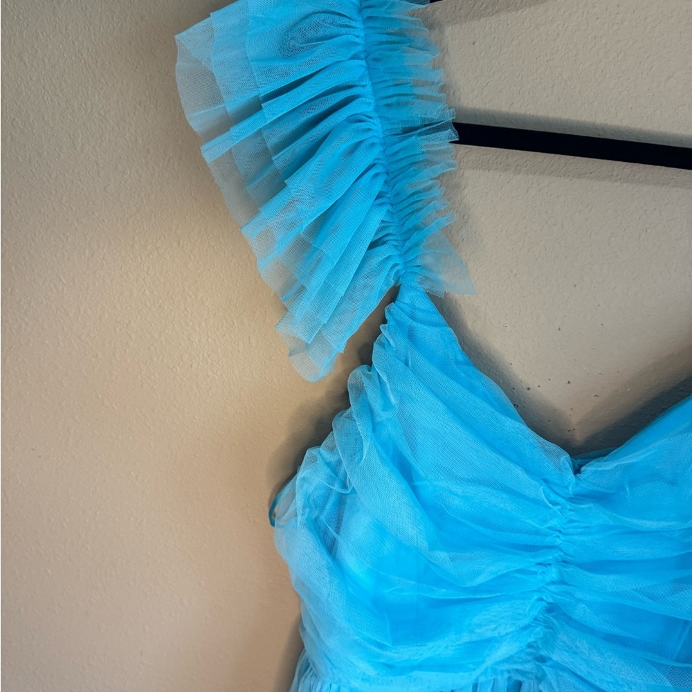 Blue Ruched One-Shoulder Gown​ - Picture 3 of 8